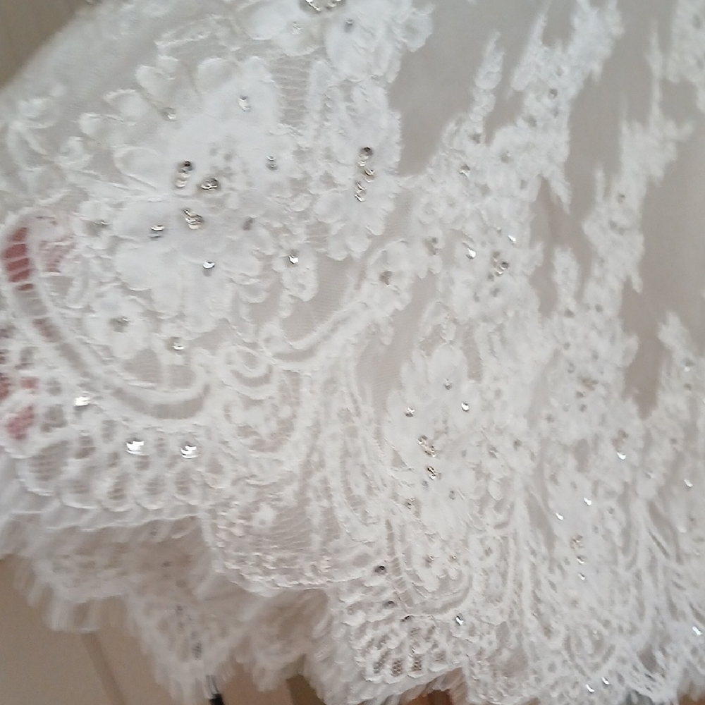 DaVinci White Floral Lace Wedding Dress 12 Tea Length Garden OR Beach Stunning - Picture 5 of 11